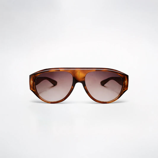 Gafas de sol de estilo aviador Barcelona Amber con montura gruesa de carey y lentes en tono marrón degradado.

