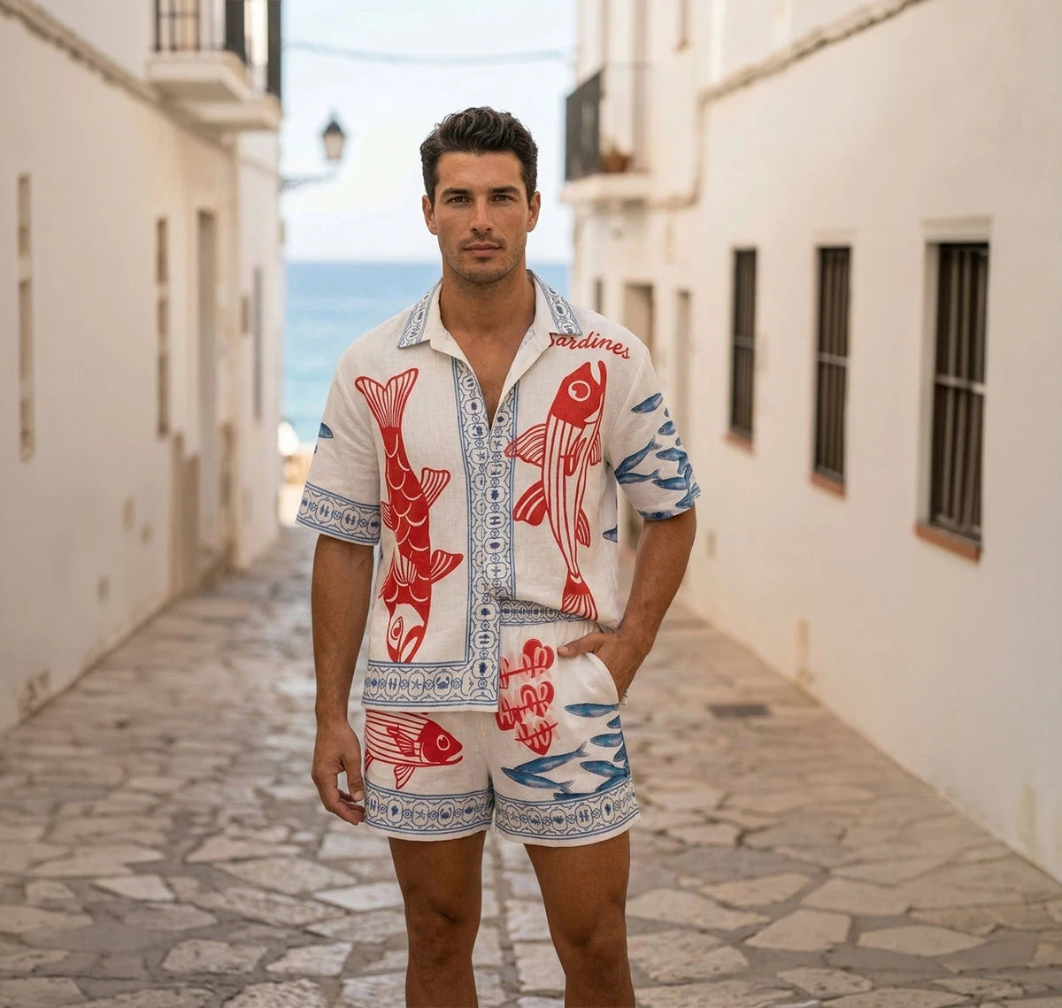 Set oversized estilo resort con ilustraciones marinas, mosaicos y arte mediterráneo. Diseño único tipo vintage hecho para destacar. ¡Consigue el tuyo en Badhabitsx!