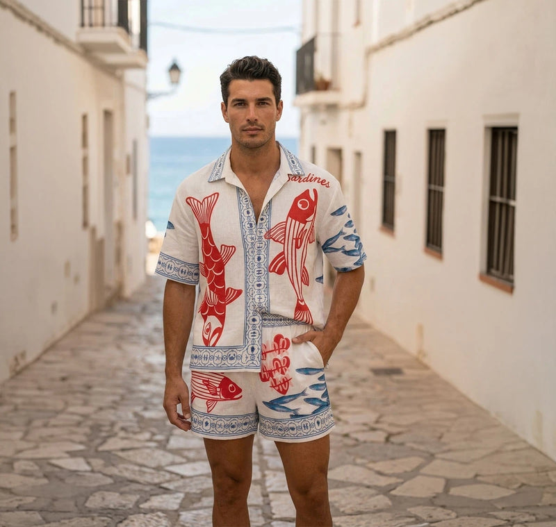 Set oversized estilo resort con ilustraciones marinas, mosaicos y arte mediterráneo. Diseño único tipo vintage hecho para destacar. ¡Consigue el tuyo en Badhabitsx!