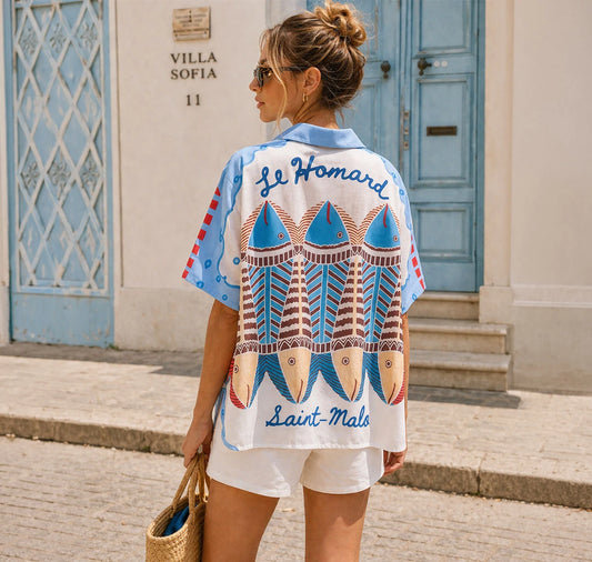 Camisa Oversized Riviera - Estilo Retro Mediterráneo | Badhabitsx