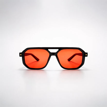 Gafas de sol de estilo aviador geométrico Miami Pink Sunset con montura gruesa negra y lentes rosadas.
