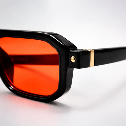 Gafas de sol de estilo aviador geométrico Miami Pink Sunset con montura gruesa negra y lentes rosadas.
