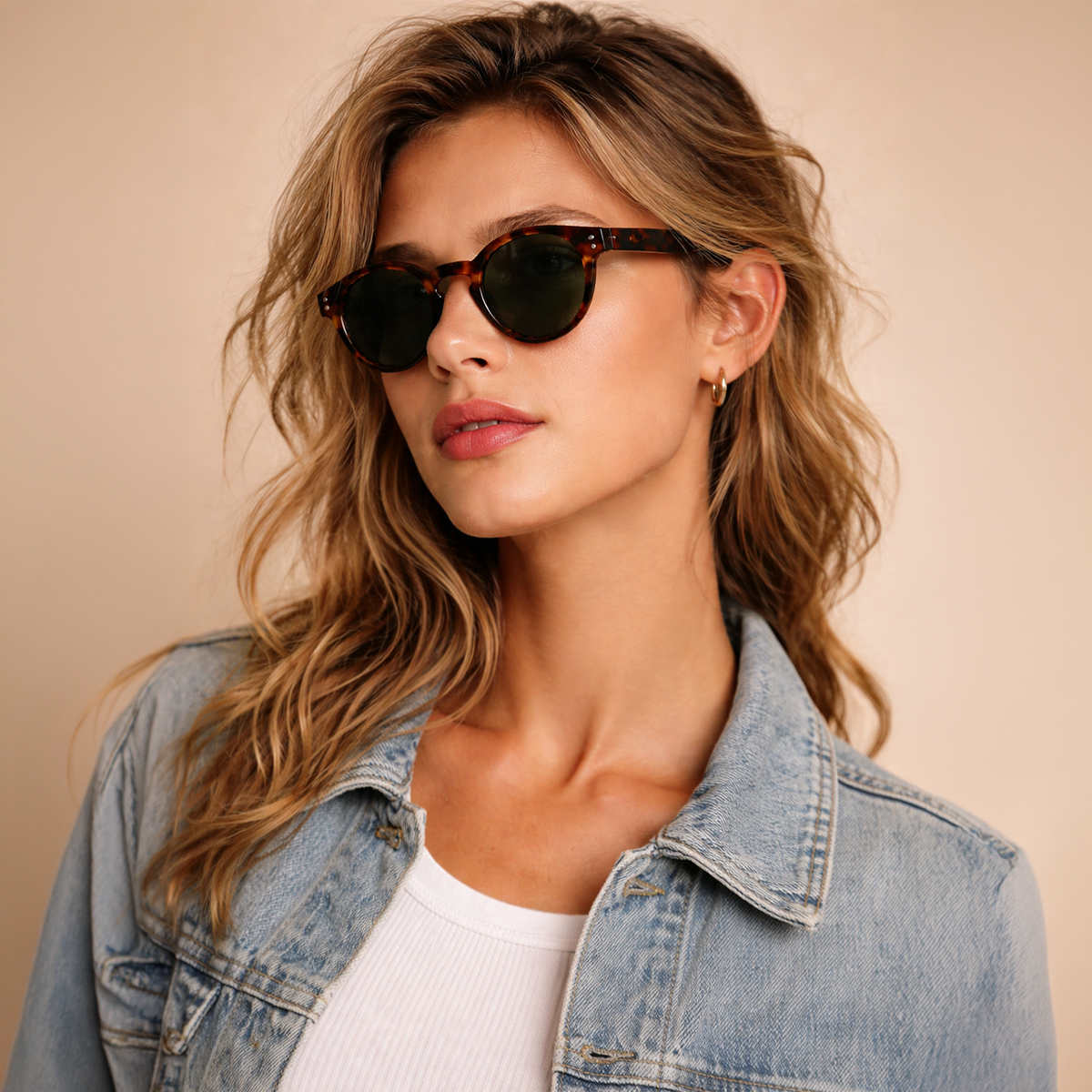 Gafas de sol redondeadas Paris Tortoise con montura en carey oscuro de diseño atemporal y lentes de sol gris oscuro.
