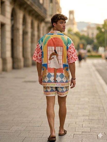 Set oversized estilo resort con arte contemporáneo y colores vibrantes. Diseño único con langostas y motivos mediterráneos. ¡Eleva tu estilo veraniego en Badhabitsx!